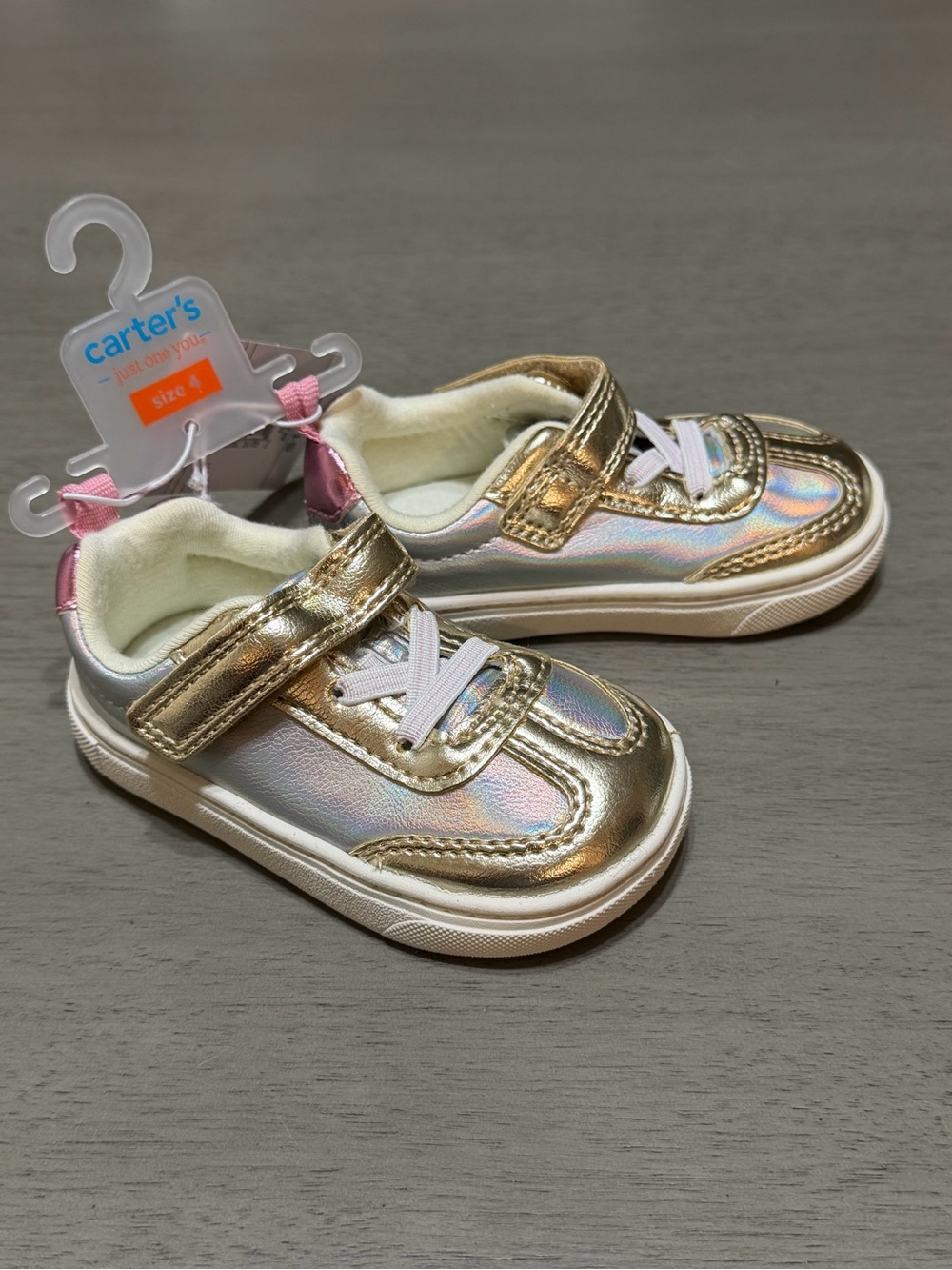 Carter's Gold Iridescent Hook-and-Loop Kids Sneakers with Pink Accent